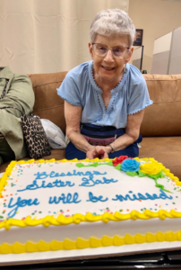 Sister Gabe enjoying herself at her retirement party.